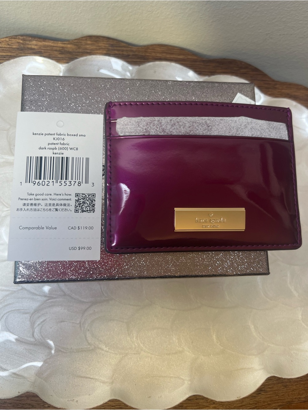 Kate Spade Kenzie Patent Slim Card Holder Dark Raspberry NIB - Picture 4 of 14